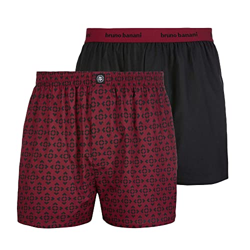 bruno banani Herren 2pack Vineyard Boxershorts, Weinrot Print / Anthrazit, S EU