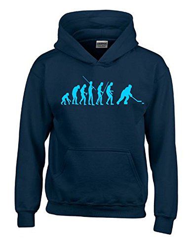 Coole-Fun-T-Shirts Eishockey Evolution Kinder Sweatshirt mit Kapuze Hoodie Navy-Sky, Gr.140cm