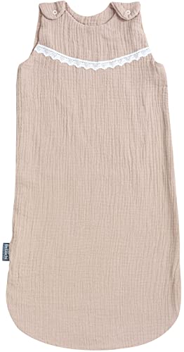 Baby Schlafsack Innenschlafsack für Neugeborene und Kleinkinder - aus 100% Musselin - ToG 2.5 - ÖKO-TEX - Ganzjährig Babyschlafsack für Sommer & Winter - Anpassbar 60/75 cm - Beige Muslin