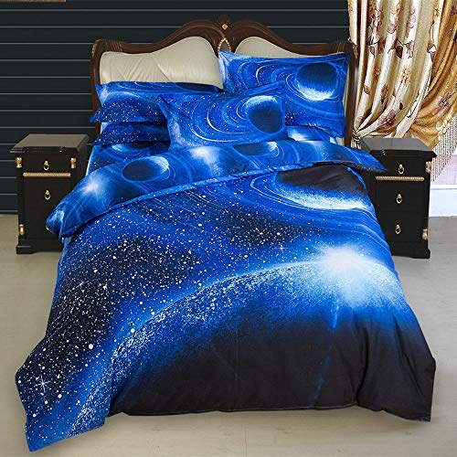 Bettbezug Set Galaxie Star Bettwäsche Set 3 Stück mit Kissen Sham (Blaue Galaxie, 200 * 200cm)
