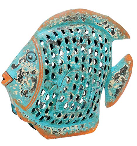 ETC dekorative ausgefallene Metallfigur Dekofigur Fisch zum Stellen in 3 möglichen Größen und 2 Farben (klein 21 x 6,5 x 18 cm, blau-braun)