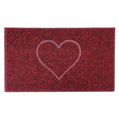Nicoman Fußmatte, Herzform, waschbar, für drinnen oder geschützte Außenbereiche, Größe M, 75 x 44 cm, Rot mit Schwarz
