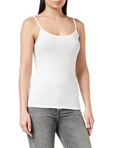 CALIDA Damen Unterhemd Natural Comfort, weiß, Spaghetti-Top aus Baumwolle und Elastan, elastisch mit asymmetrischer Kragenform, Größe: 44/46