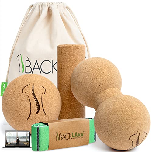 BACKLAxx® Faszienrolle Set aus Kork - Faszienball, Korkrolle klein, Duoball ideal für Faszien, Rücken und Wirbelsäule - inkl. Anwendungsvideos