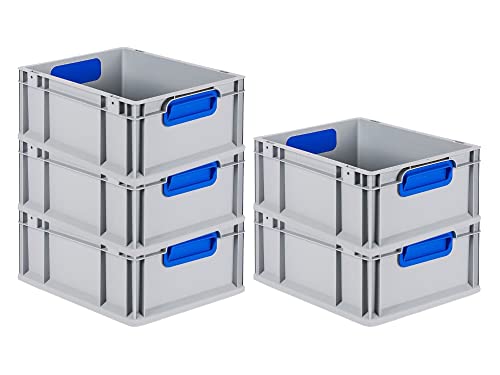SparSet 5x Eurobox NextGen Color | HxBxT 17x30x40cm | 16 Liter | Griffe blau geschlossen | Glatter Boden | Eurobehälter, Transportbox, Transportbehälter, Stapelbehälter