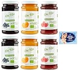 6er-Pack Testpaket Ohi Vita Marmelade Orangen - Erdbeeren - Blaubeeren,Cremiges Fruchtkompott,250g Glas + 1er-Pack Kostenlos Felce Azzurra Talkumpuder, 100g-Beutel