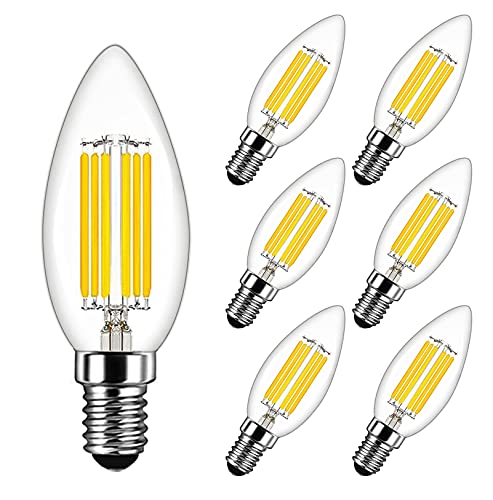E14 Kerze LED Lampe 6W Ersetzt 60W, 600 lumen, Kaltweiß 6500K, Filament Fadenlampe Ideal für Kronleuchter und Kristalllichter, AC 220-240V, Nicht Dimmbar, Glas, 6er Pack - MAYCOLOR