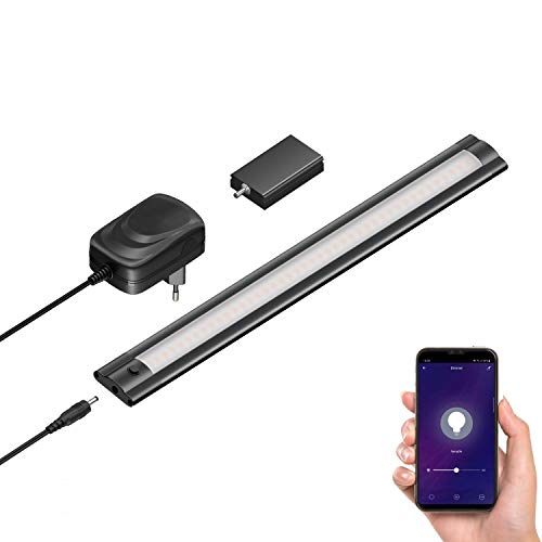 ledscom.de Smarte LED Unterbau-Leuchte SIRIS schwarz matt mit Netzteil und WLAN-Controller, flach, Smart-Home, Alexa-fähig (Echo) 30cm, 290lm, weiß, dimmbar