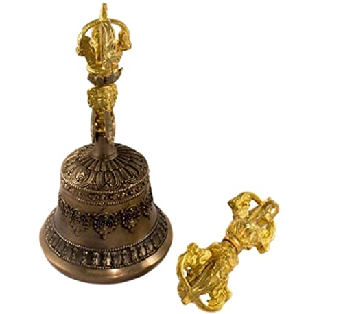 Tibetische Handglocke 100% handgefertigte Puja-Bronze-Glocke for Heimdekoration, for Meditation, Gebet, Reiki, Wachsamkeit, Konzentration, Heilungs-Dorje-Set (Size : 15cm)