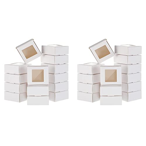 TPPIG 100 Stück Mini Kraftpapier Box mit Fenster Geschenk Verpackung Box Leckerli Box für hausgemachte Seife Leckerli Bäckerei Süßigkeiten (weiß)