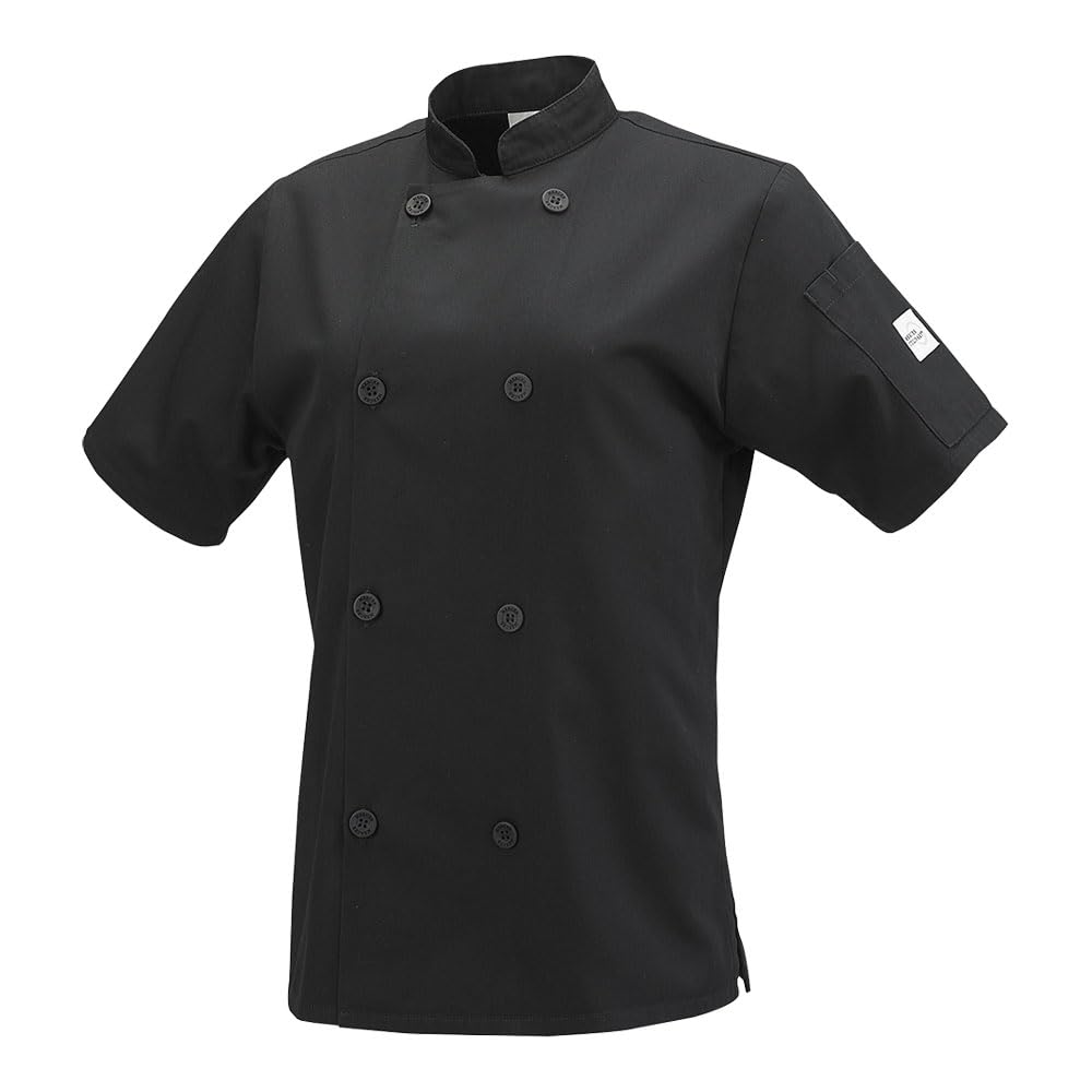 Mercer Culinary M60023BKS Millennia Women's Short Sleeve Cook Jacket with Traditional Buttons, Small, Black by Mercer Culinary