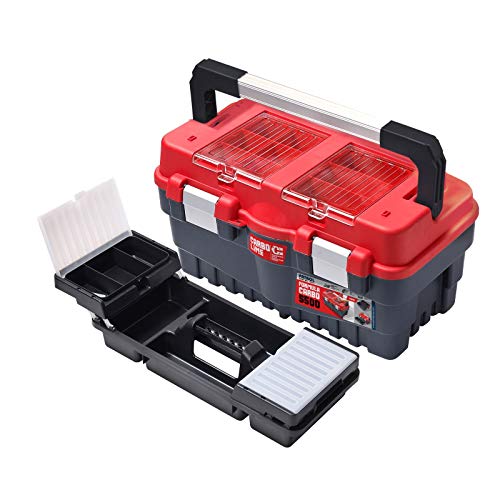 Werkzeugkoffer/Werkzeugkiste/Werkzeugbox/Koffer/Toolbox/Werkzeugkasten/Werkzeug-Box/Transportkoffer S 500, Abschließbar, Schwarz-Rot, 46 x 25 x 24 cm