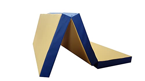 NiroSport Klappbare Turnmatte für zu Hause / 8cm hohe Weichbodenmatte für Gymnastik & Yoga / Kinder Sportmatte für Turnhallen - hautfreundliche & abwaschbare Fitnessmatte (Gelb/Blau, 150 x 100 cm)