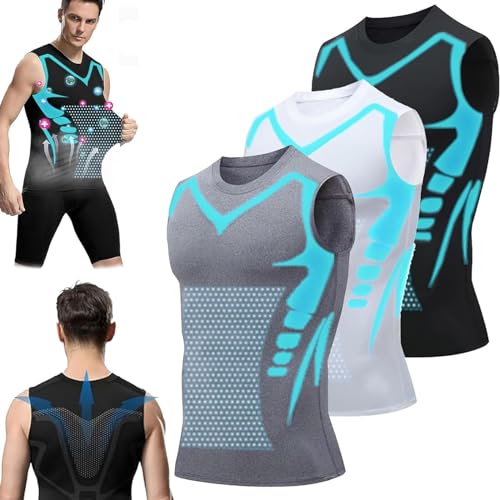 Qiawi Ionic Shaping Vest, Ionic Shaping Sleeveless Shirt for Men, Menionic Tourmaline Posture Corrector Vest (3pcs-A,2XL)
