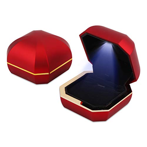 Rolin Roly LED Licht Schmuckkästen Achteckige Anhänger Aufbewahrung Box Ohrringbox Anhängerbox für Ring Halskette Anhänger (Red octagonal pendant box)