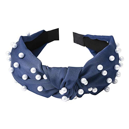 Haarnadel Sweet Twist geknoteter Haarreifen for Damen, Kunstperlen, Netz-Stirnband, Party-Kopfbedeckung (Color : Navy Blue, Size : One size)