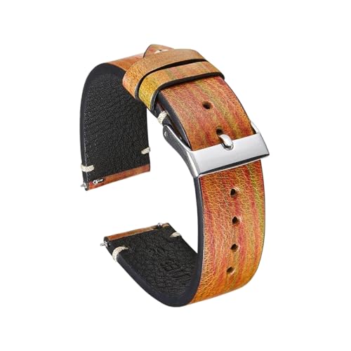 PohUy 18mm/20mm/22mm Vintage-Uhrenarmband aus Rindsleder mit künstlicher Holzmaserung und Schnellverschluss-Federsteg