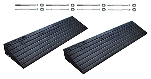 Bepco Premium - Bordsteinkanten-Rampe-Set (2 Stück) aus Gummifasern - Auffahrrampe - Türschwellenrampe mit je 4 eingelagerten Unterlegscheiben zum anschrauben + 8 Dübel (100 x 25 x 10 cm)