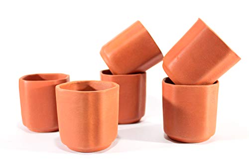 KLEO Tongläser, wiederverwendbar, Kullad (6 Stück) - Terrakotta-Gläser Tee-Kaffeetassen Trinkgeschirr Kullad (achteckig)