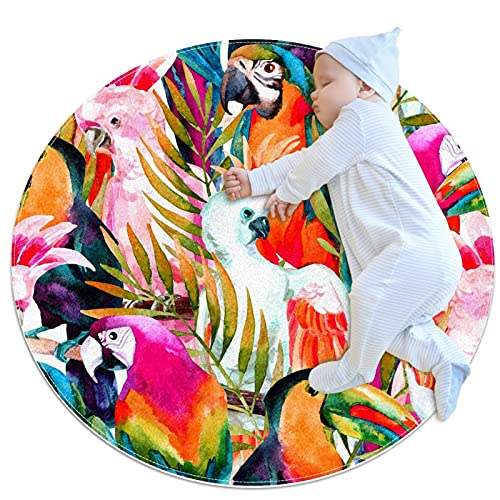 Area Rug Weißer roter Papagei Tukan Runde Teppiche Weiche, schmutzabweisende Teppichbodenmatte für zu Hause 100x100cm