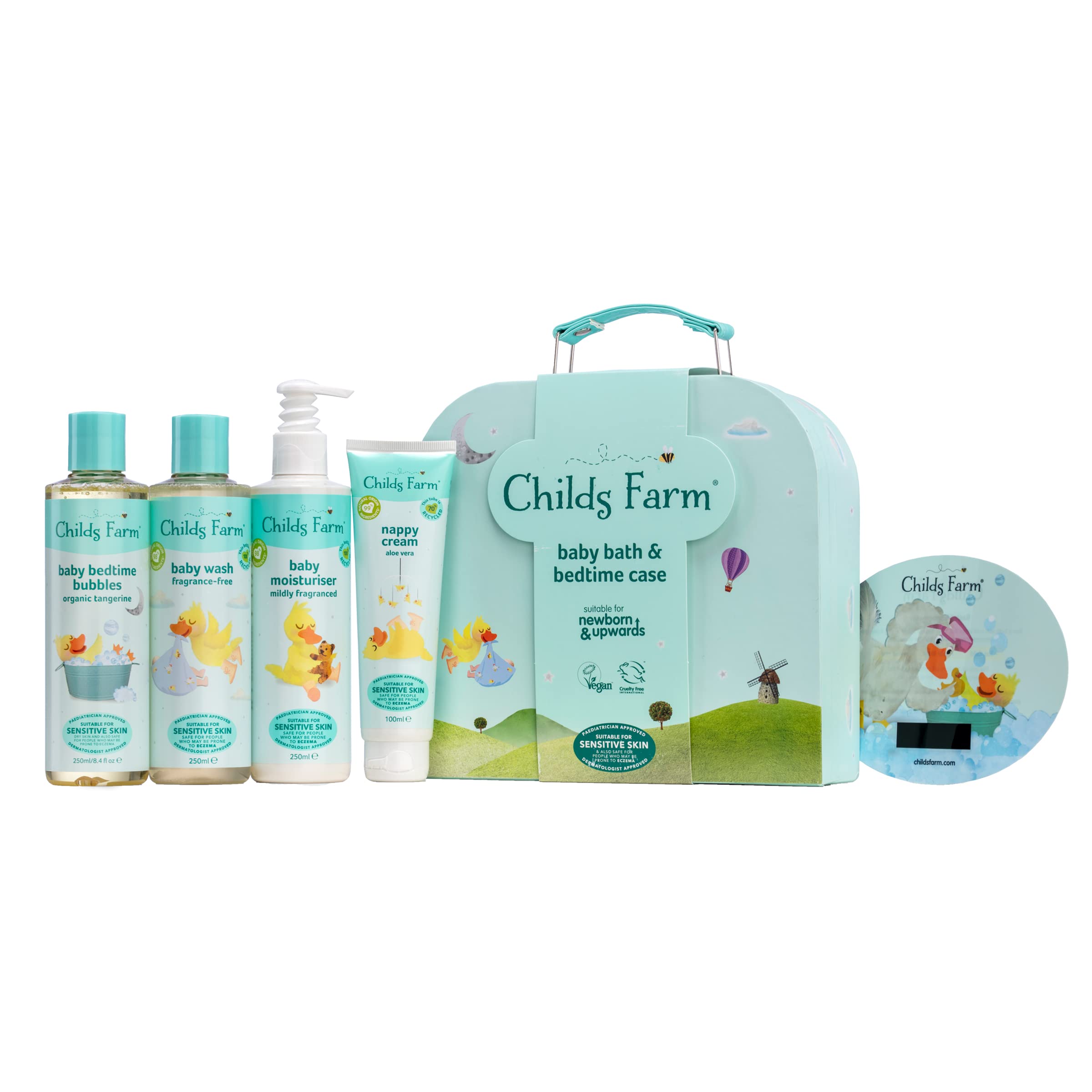 Childs Farm Baby Geschenk Koffer Baby Wash Schaumbad Baby Feuchtigkeitspflege Windel Creme Geeignet für Neugeborene empfindliche Haut, klar