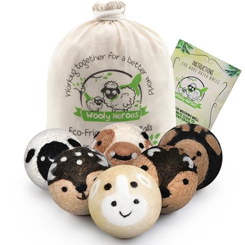 Wooly Heroes Trocknerbälle – 100% reine Bio-Wolle – umweltfreundlich & nachhaltig – trocknen 1.000 Ladungen (Baby Cow & Friends)
