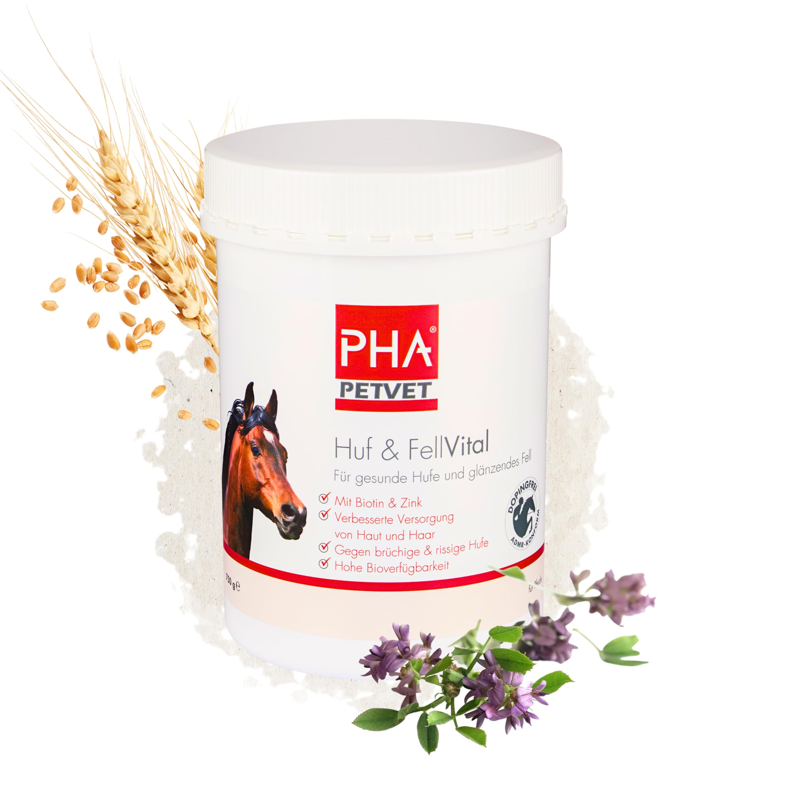 PHA Huf & Fell Vital Pferd - für gesunde Pferdehufe und EIN glänzendes Fell, mit Biotin und Zink für Pferde, Pulver als Pferdefutter Ergänzung 750 g