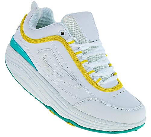 Roadstar Fitnessschuhe Gesundheitsschuhe Damen Herren Sneaker 092, Schuhgröße:36, Farbe:Weiß/Gelb