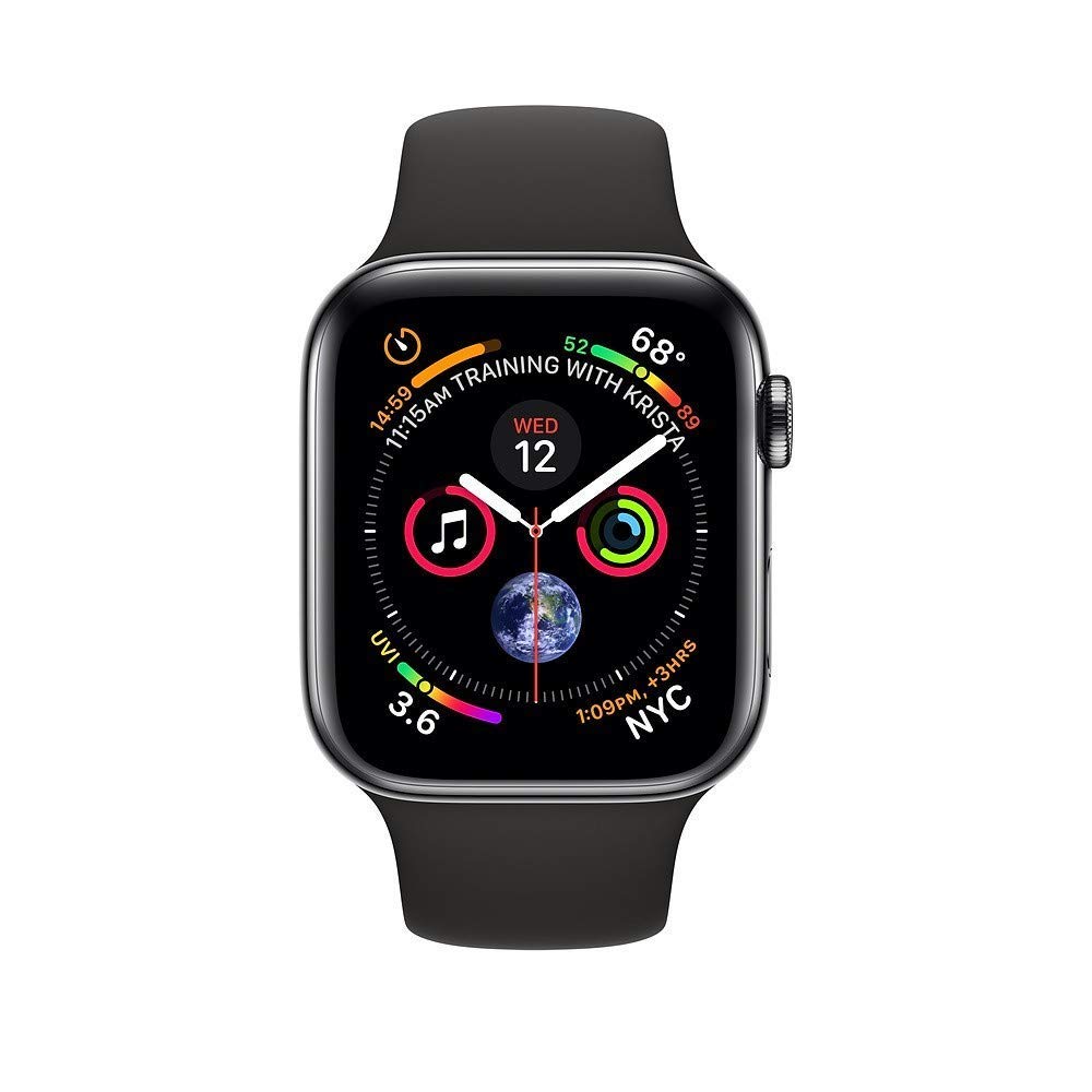 Apple Watch Series 4 (GPS + Cellular, 44MM) - Space Schwarz Edelstahl Gehäuse mit Sportarmband Schwarz (Generalüberholt)