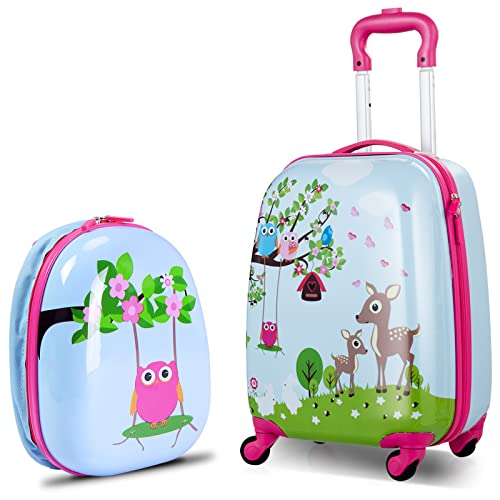 DREAMADE Kinderkoffer-Set Kiderkoffer mit Rucksack, Kindertrolley Kindergepäck, Handgepäck Reisegepäck Hartschalenkoffer für Kinder (Dschungel)