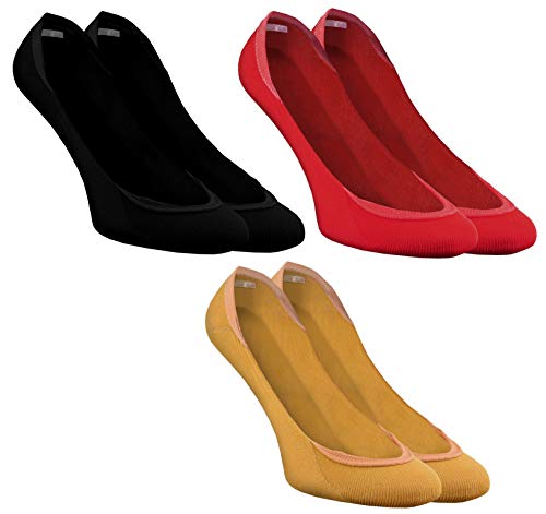 Rainbow Socks - Damen Herren Bunte Ballerina Socken - 3 Paar - Schwarz Rot Gelb - Größen 39-41
