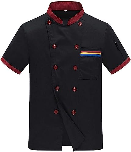 HMLOPX Atmungsaktive Unisex-Kochjacke for den Sommer, Kurze Ärmel, zweireihig, Küchenchef-Uniform (Color : Schwarz, Size : M-Medium)