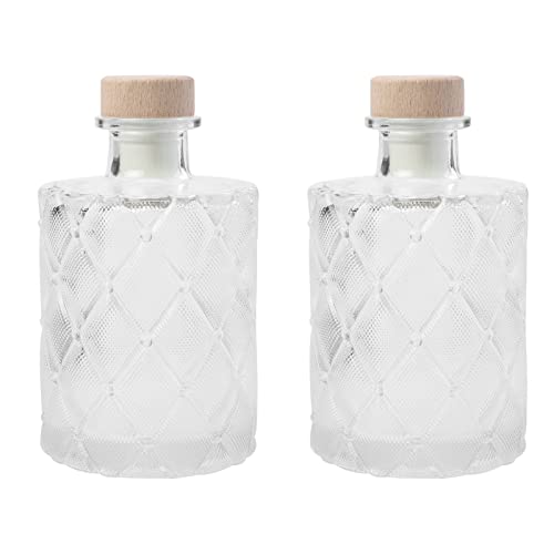 Angoily 2 Stücke Glas Lagerbehälter mit Korkdeckeln 200Ml Nachttisch Wasser Karaffe Aromatherapie Jar Leer Nachfüllbar Glas Diffusor Flasche für zu Hause Transparent