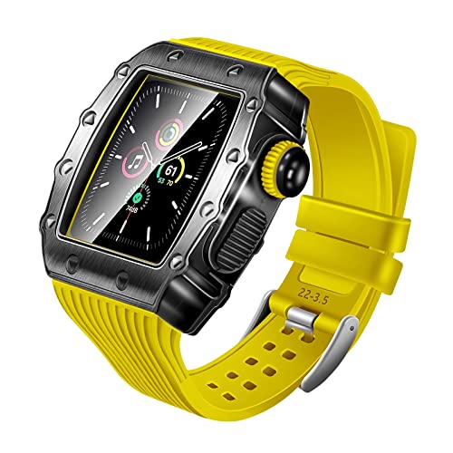 Metall-Uhrengehäuse, gehärtete Folie, für Apple Watch 6, 5, SE, 40 mm, 44 mm, 3-in-1, für iWatch 8, 7, 41 mm, 45 mm, modifiziertes Band, 44MM, Metall Kunststoff, Kein Edelstein