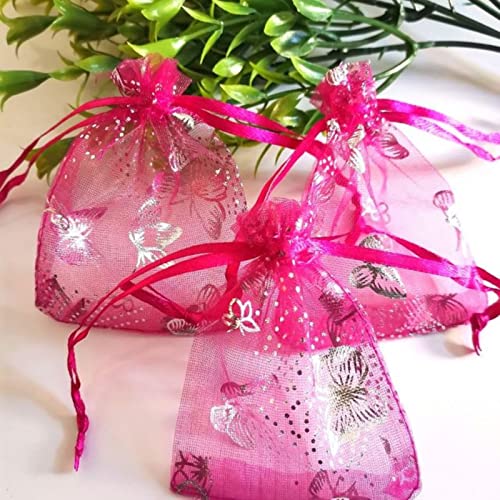 SOELIZ 100 Teile/los Schmetterling Organza Kordelzug Beutel Schmuck Beutel Süßigkeiten Verpackung Taschen Display Taschen-Rose Rot,13x18cm