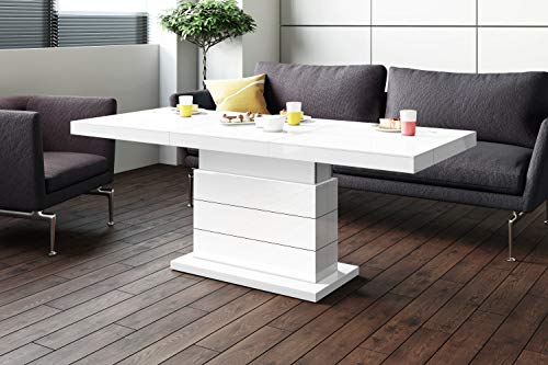 Design Couchtisch Matera Lux H-333 Weiß Hochglanz höhenverstellbar ausziehbar Tisch