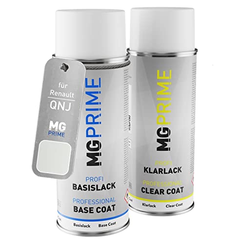 MG PRIME Autolack Sprühdosen Set für Renault QNJ Blanc Cristal/Pyrenees-Weiss Basislack Klarlack Spraydose 400ml