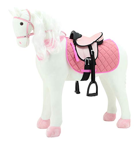 Sweety Toys 11063 Plüsch Pferd XXL Giant Riesen Stehpferd Reitpferd White Beauty Größe ca.125 cm Kopfhöhe bis 100 kg belastbar, Farbe Weiss mit Mähne und Schweif mit Sattel