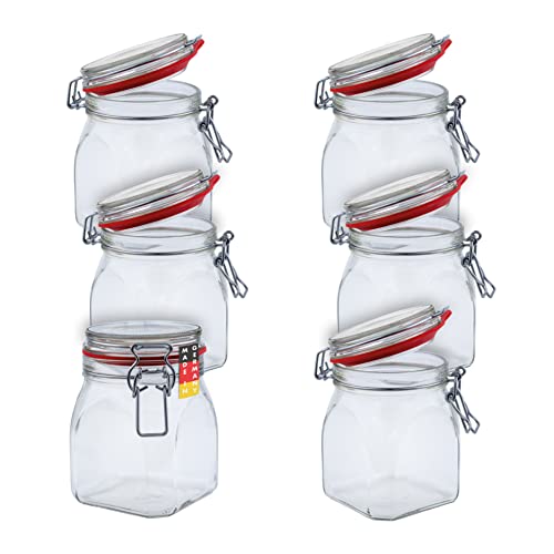 Flaschenbauer - 6-teiliges Set Drahtbügel-Vorratsgläser 900ml, geeignet als Einmach- und Fermentierglas, zur Aufbewahrung, zum Befüllen, leere Gläser mit Drahtbügel - Made in Germany