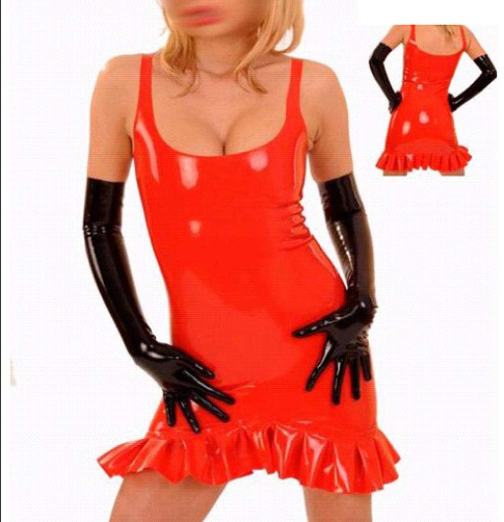 Sexy rotes Latex-lässiges Kleid 100% natürliche Gummi-Kostüme-Schwarz_Xs