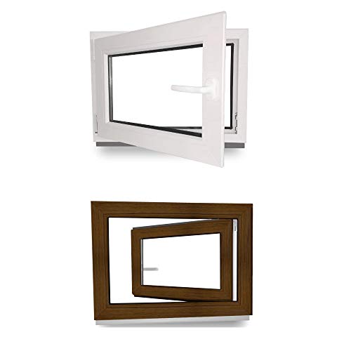 Kellerfenster - Kunststofffenster - Fenster - 3 fach Verglasung - innen weiß/außen nussbaum - BxH: 750 mm x 400 mm - DIN Links