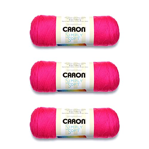 Caron Simply Soft Neon Pink Garn – 3 Packungen mit 170 g – Acryl – 4 Medium (Kammgarn) – 300 Meter – Stricken, Häkeln und Basteln
