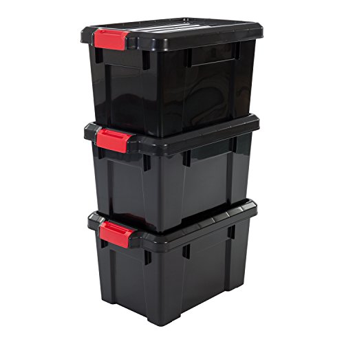 IRIS, 3er-Set Aufbewahrungsboxen 'Power Box', SK-210, mit Klickverschlüssen, Plastik, schwarz, 21 L, 46 x 29,7 x 25,7 cm