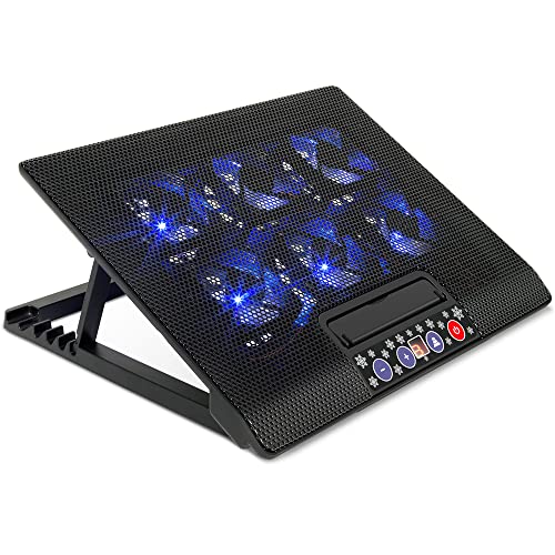 Laptop Kühlkissen 12-17 Zoll, Uten Notebook Kühlpad Kühler mit 6 leise Lüfter & Blau LED Leuchten, Anzeigesteuerung, 5 Höhenverstellbar, Cooling Pad 2 USB-Ports