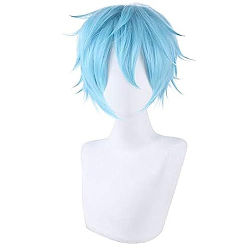 NEZIH Anime My Hero Academia Boku Keine Hiro Akademia Shigaraki Tomura Perücken Kurzes Grau Blau Gemischte Lockige Cosplay Perücke + Perückenkappe, Halloween-Dekorationszubehör, Anime-Geschenke