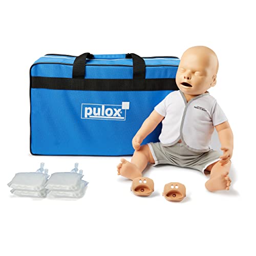 PULOX Trainingspuppe Practi-Baby Reanimationspuppe HLW mit Gesichtsmaske, 5 Luftbeuteln und Tragetasche