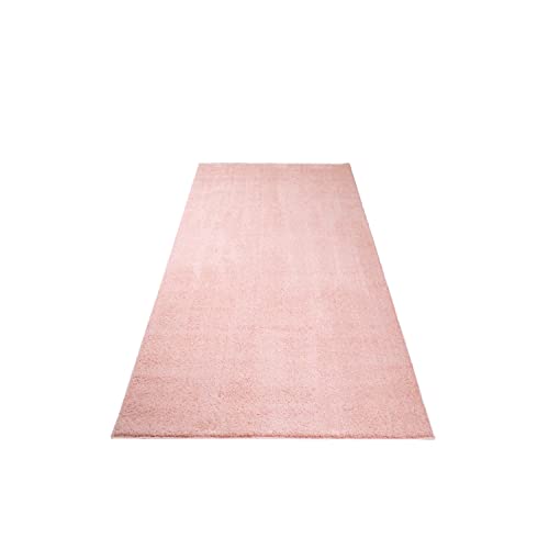 Teppich-Läufer Flur Hochflor - 80x300 cm - Rosa, Einfarbig - Super Soft - Weiche Micro-Polyester Teppiche Schlafzimmer - Moderne Langflor Wohnzimmerteppiche