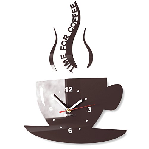 TASSE Time for Coffee (Zeit für Kaffee) Moderne Küche Wanduhr, Wenge Braun, 3d römisch, wanduhr deko