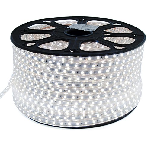 50m LED Strip Lichtband flexband Kaltweiß 230V mit 60x 5050 SMD pro Meter - weißer Hintergrund 230 Volt