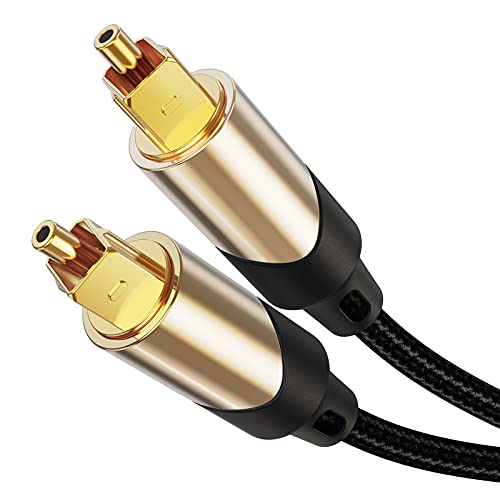 CableCreation 3 Feet Toslink Male to Toslink Male Digital Optical SPDIF Audio Cable, Braided Fiber Cable with Metal Connectors, Black & Gold/ 0.9 Meter